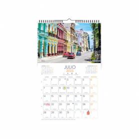 Calendario espiral pared liderpapel imagenes ciudades 2025 para escribir 25x40 cm papel 157 gr - 