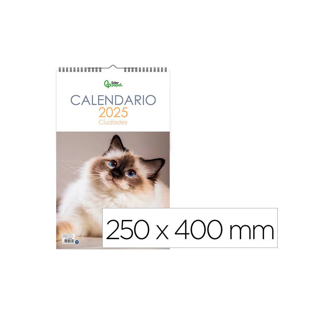 Calendario espiral pared liderpapel imagenes gatos 2025 para escribir 25x40 cm papel 157 gr - 