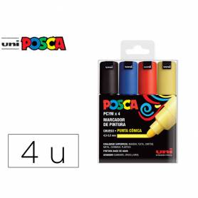 Rotulador uni posca pc-7m 4c marcador de pintura punta conica 4,5-5,5 mm estuche de 4 unidades colores basicos - 182634678