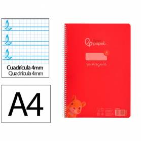 Cuaderno espiral liderpapel din a4 pautaguia tapa plastico80h 90gr cuadro pautado 4mm con margen color rojo - BE33