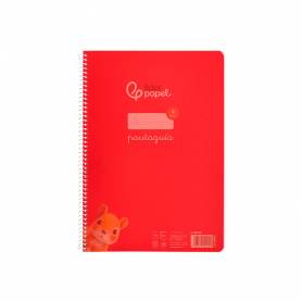 Cuaderno espiral liderpapel din a4 pautaguia tapa plastico80h 90gr cuadro pautado 4mm con margen color rojo - BE33