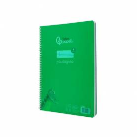 Cuaderno espiral liderpapel din a4 pautaguia tapa plastico80h 90gr cuadro pautado 4mm con margen color verde - BE37