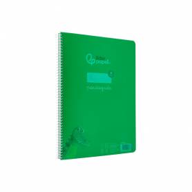 Cuaderno espiral liderpapel din a4 pautaguia tapa plastico80h 90gr cuadro pautado 4mm con margen color verde - BE37