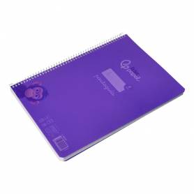 Cuaderno espiral liderpapel din a4 pautaguia tapa plastico80h 90gr cuadro pautado 4mm con margen color lila - BE38