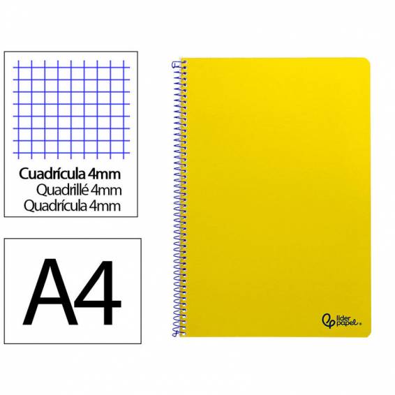 Cuaderno espiral liderpapel din a4 smart tapa blanda 80h 75gr cuadro 4mm con margen color amarillo - BF93