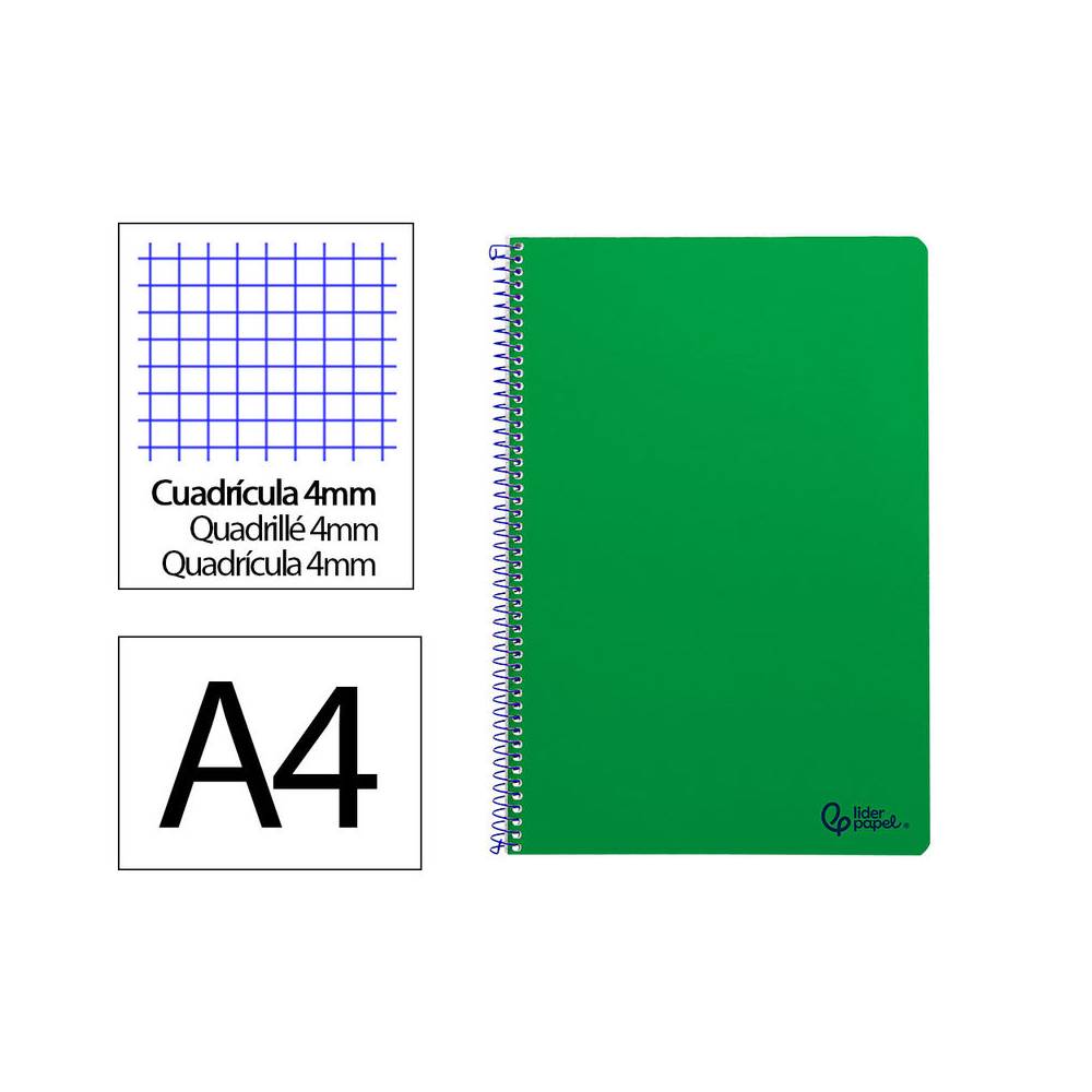 Cuaderno espiral liderpapel din a4 smart tapa blanda 80h 75gr cuadro 4mm con margen color verde - BF99