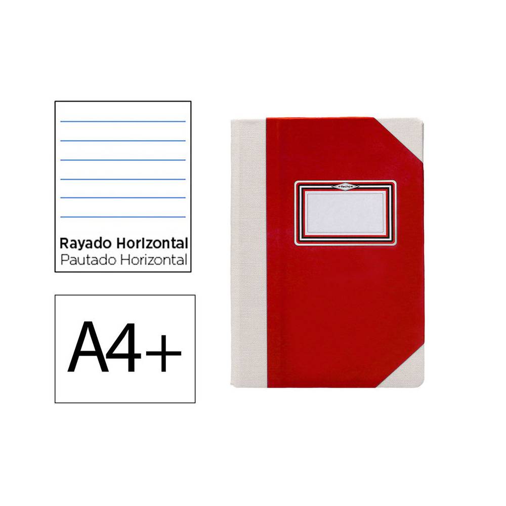 Libro cartone cosido fernandes flecha din a4+ rayado horizontal 50 hojas 100 gr rojo - 102821499