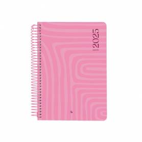 Agenda espiral liderpapel syros a5 2025 dia pagina color rosa papel 60 gr