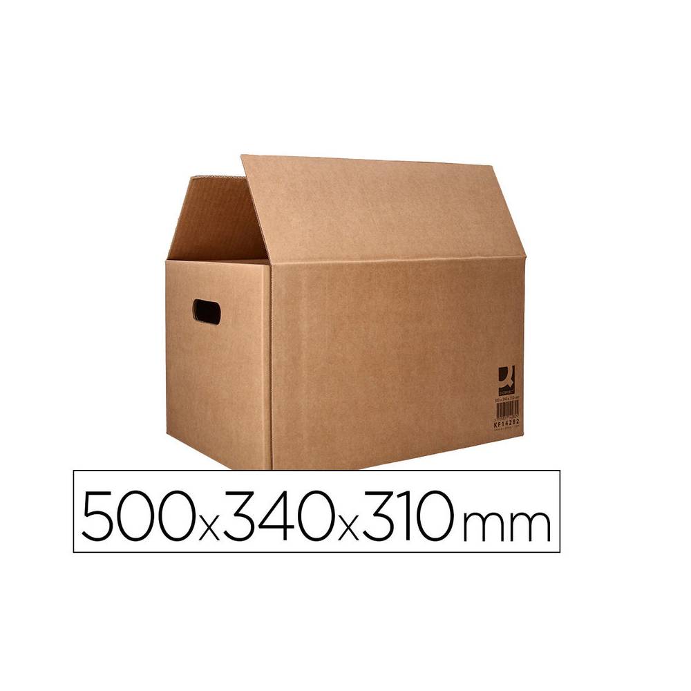 Caja para embalar q-connect americana con asas carton reciclado canal simple 5 mm color kraft 500x340x310 mm - KF14282