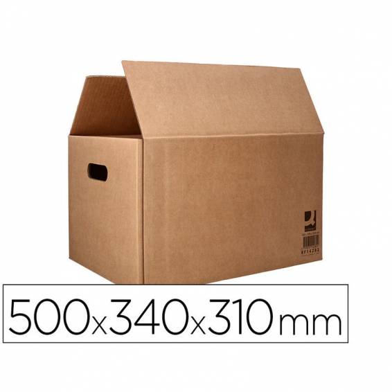 Caja para embalar q-connect americana con asas carton reciclado canal simple 5 mm color kraft 500x340x310 mm - KF14282