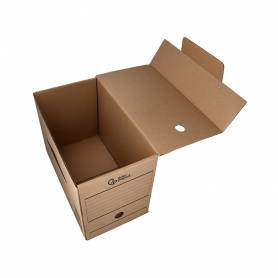 Caja archivo definitivo liderpapel folio doble ancho carton reciclado 400g m2 lomo 200 mm kraft 367x200x251 mm - DF25