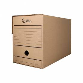 Caja archivo definitivo liderpapel folio doble ancho carton reciclado 400g m2 lomo 200 mm kraft 367x200x251 mm - DF25