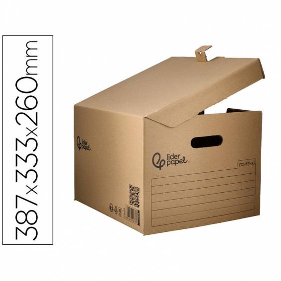 Cajon contenedor liderpapel carton manual para 3 cajas archivo def. folio   3 archivadores a-z 387x333x260mm - GA04