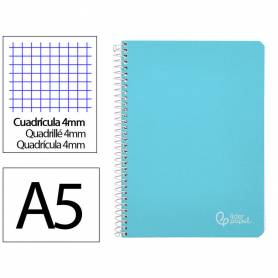 Cuaderno espiral liderpapel din a5 witty tapa dura 80h 90gr cuadro 4mm con margen color azul - BC22