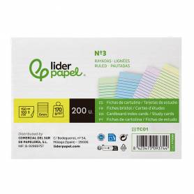 Tarjeta liderpapel para estudiar rayada cartulina de colores 170 gr m2 100x150mm paquete de 200 unidades - TC01