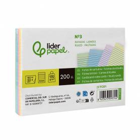 Tarjeta liderpapel para estudiar rayada cartulina de colores 170 gr m2 100x150mm paquete de 200 unidades - TC01