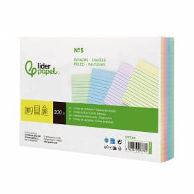 Tarjeta liderpapel para estudiar rayada cartulina de colores 170 gr m2 160x220mm paquete de 200 unidades - TC05