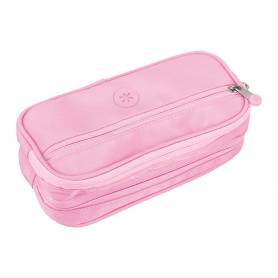 Estuche portatodo antartik 3 compartimentos compañero de mochila color rosa 100 x 60 x 220 mm - IK12