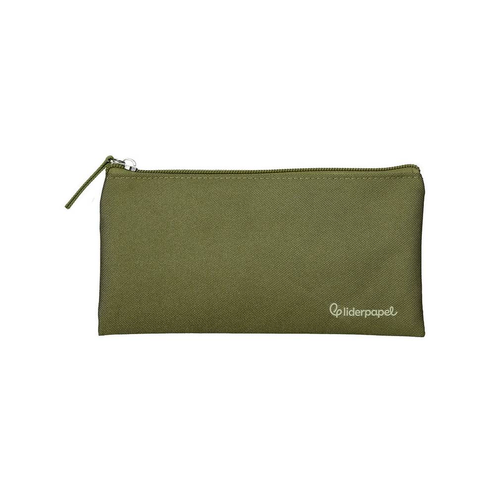 Estuche portatodo liderpapel plano ancho una cremallera 200x100 mm verde militar - PX23