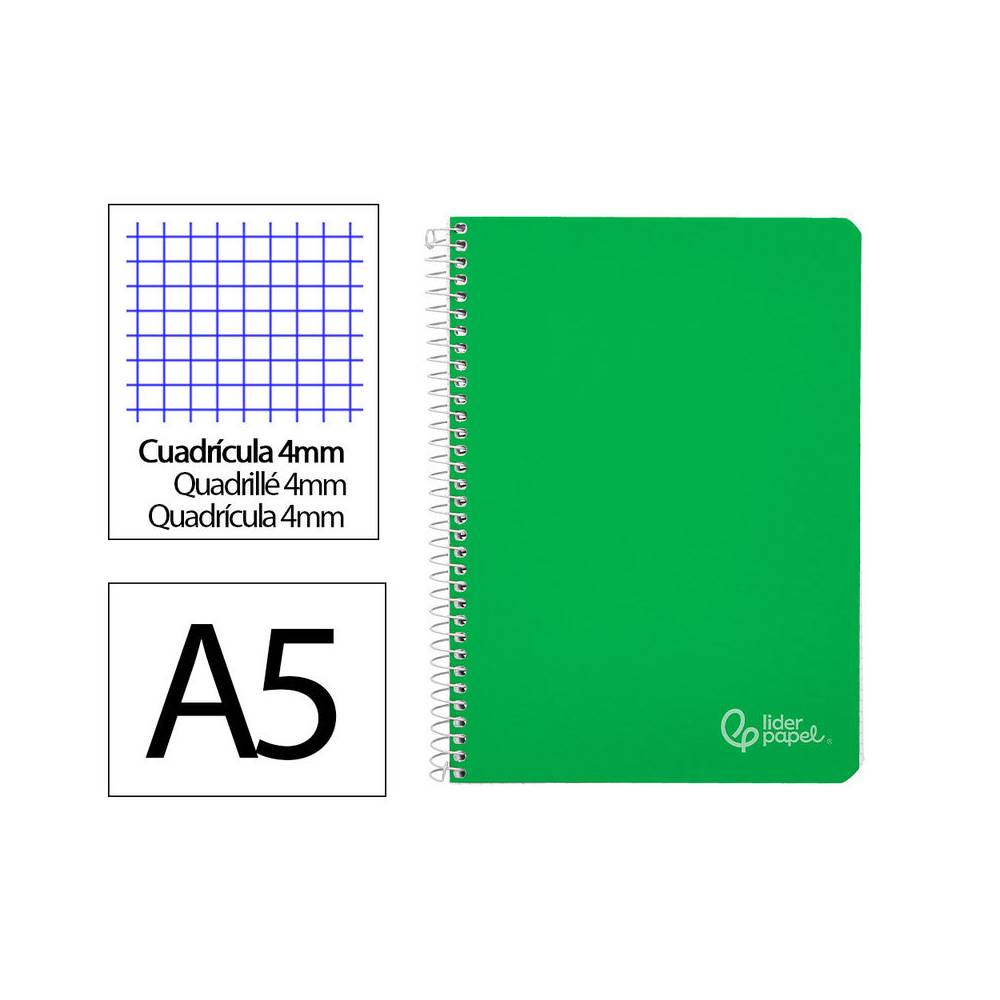 Cuaderno espiral liderpapel din a5 witty tapa dura 80h 90gr cuadro 4mm con margen color verde - BC25