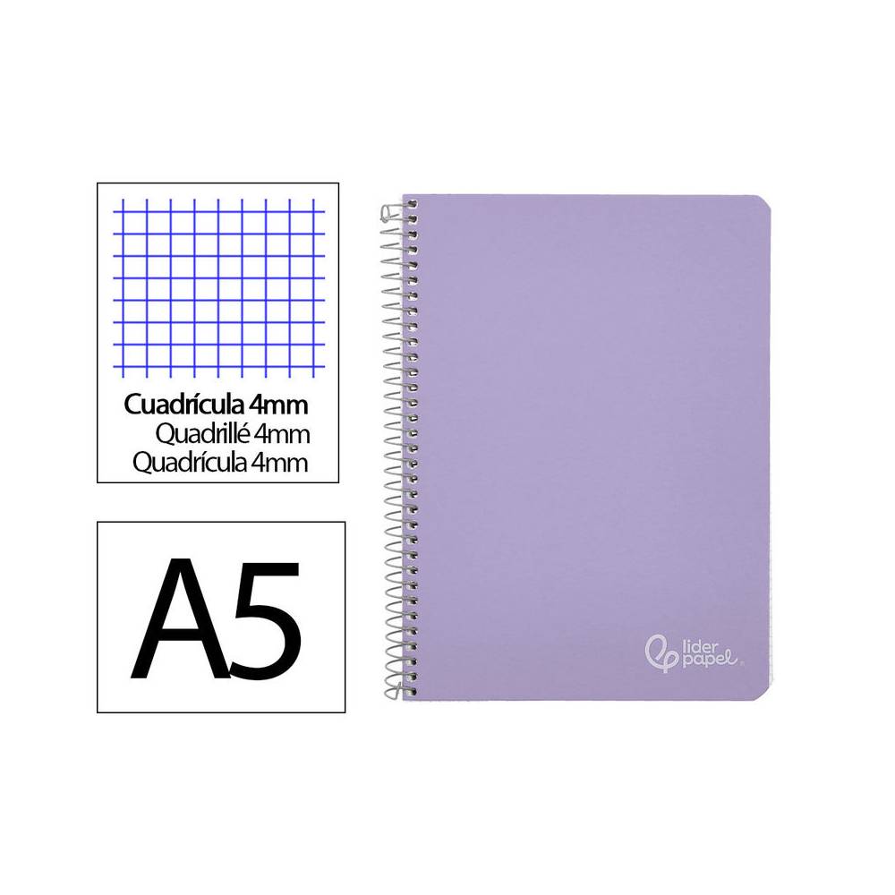 Cuaderno espiral liderpapel din a5 witty tapa dura 80h 90gr cuadro 4mm con margen color violeta - BC28