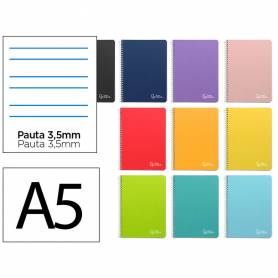 Cuaderno espiral liderpapel din a5 witty tapa dura 80h 90gr rayado montessori 3,5 mm colores surtidos - BC56