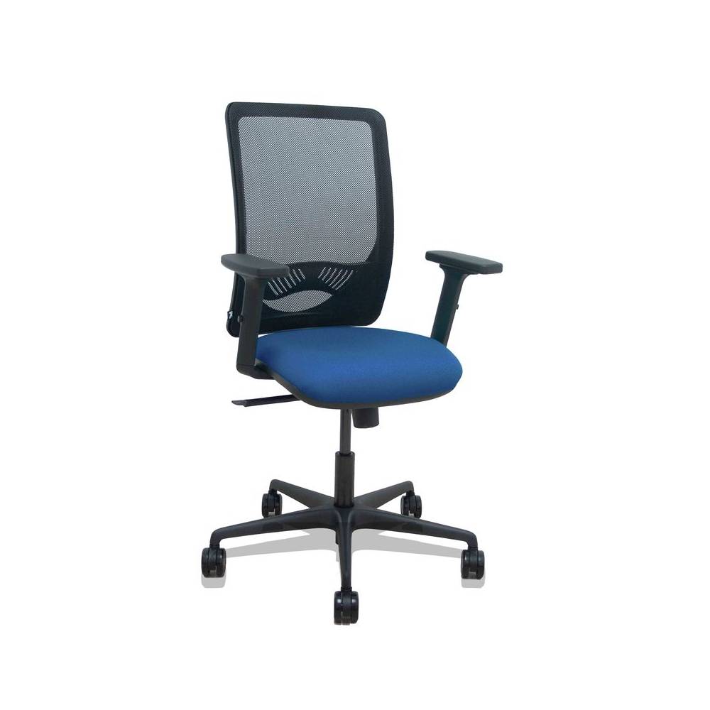 Silla Zulema sincro malla negra asiento bali azul marino brazos 2D ruedas 65mm