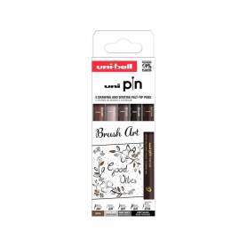 Rotulador uniball pin punta pincel flexible blister de 5 unidades colores surtidos - 302422074