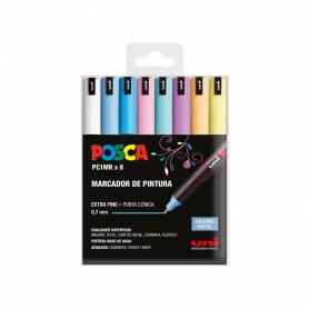 Rotulador uni posca pc-1m marcador de pintura punta extrafina 0,7 mm blister de 8 unidades colores pastel - 182634847