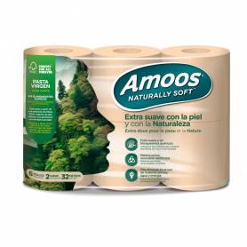 Papel higienico amoos naturally soft 2 capas pasta cruda paquete de 6 rollos 32 m - H663211