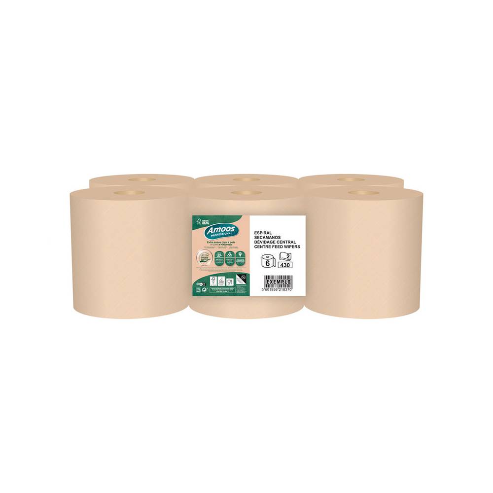 Papel secamanos amoos naturally soft 2 capas pasta cruda paquete de 6 rollos 125 m - J661361