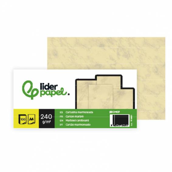 Cartulina marmoleada liderpapel din a4 240gr crema claro paquete de 100 hojas - CM07