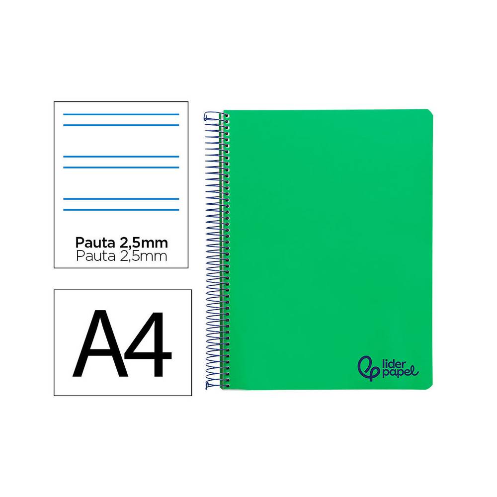 Cuaderno espiral liderpapel a4 wonder tapa plastico 80h 90gr pauta estrecha 2,5mm con margen color verde oscuro - TH81