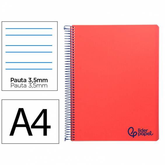 Cuaderno espiral liderpapel a4 wonder tapa plastico 80h 90gr pauta ancha 3,5mm con margen color rojo - TH86
