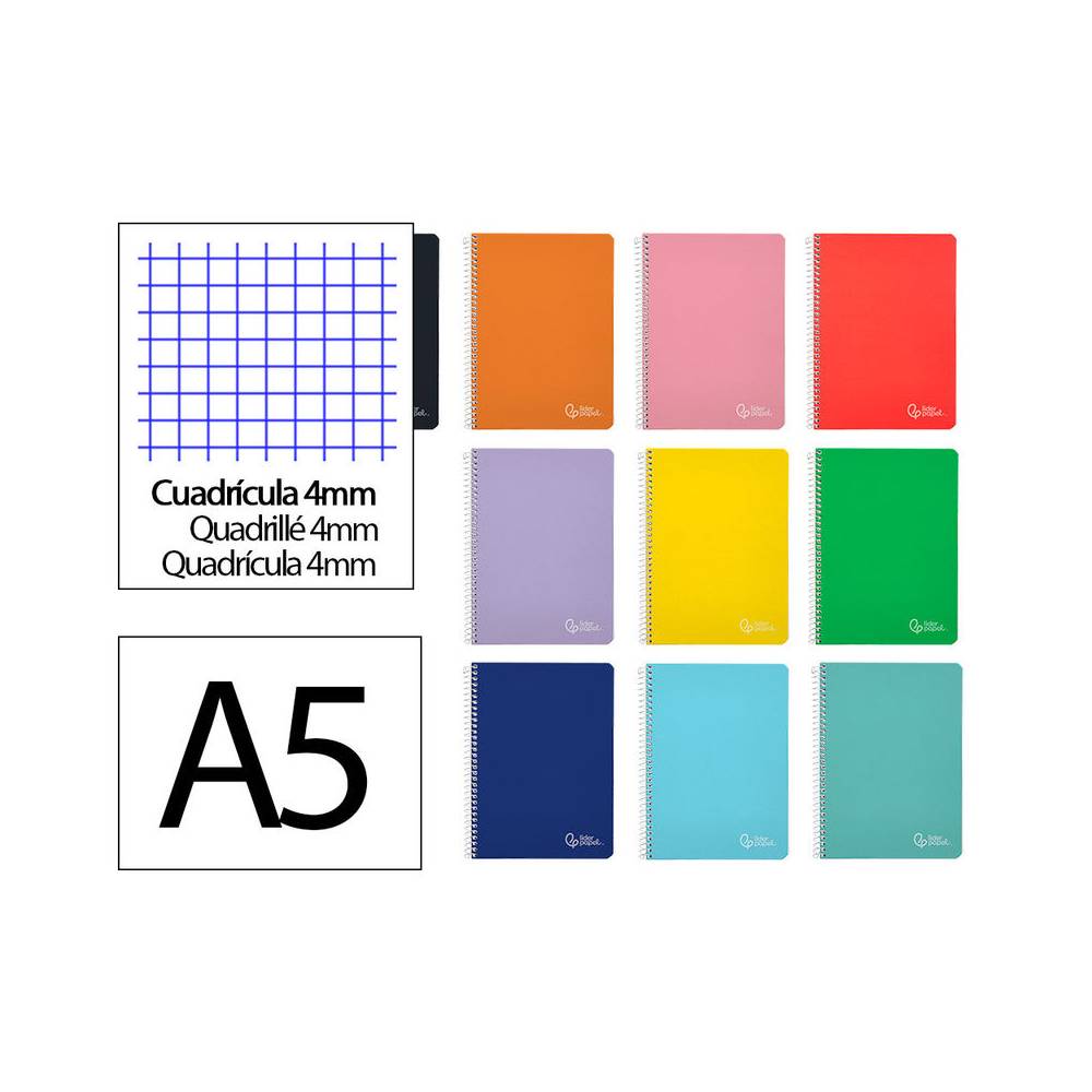 Cuaderno espiral liderpapel din a5 witty tapa dura 80h 90gr cuadro 4mm con margen colores surtidos - BC51