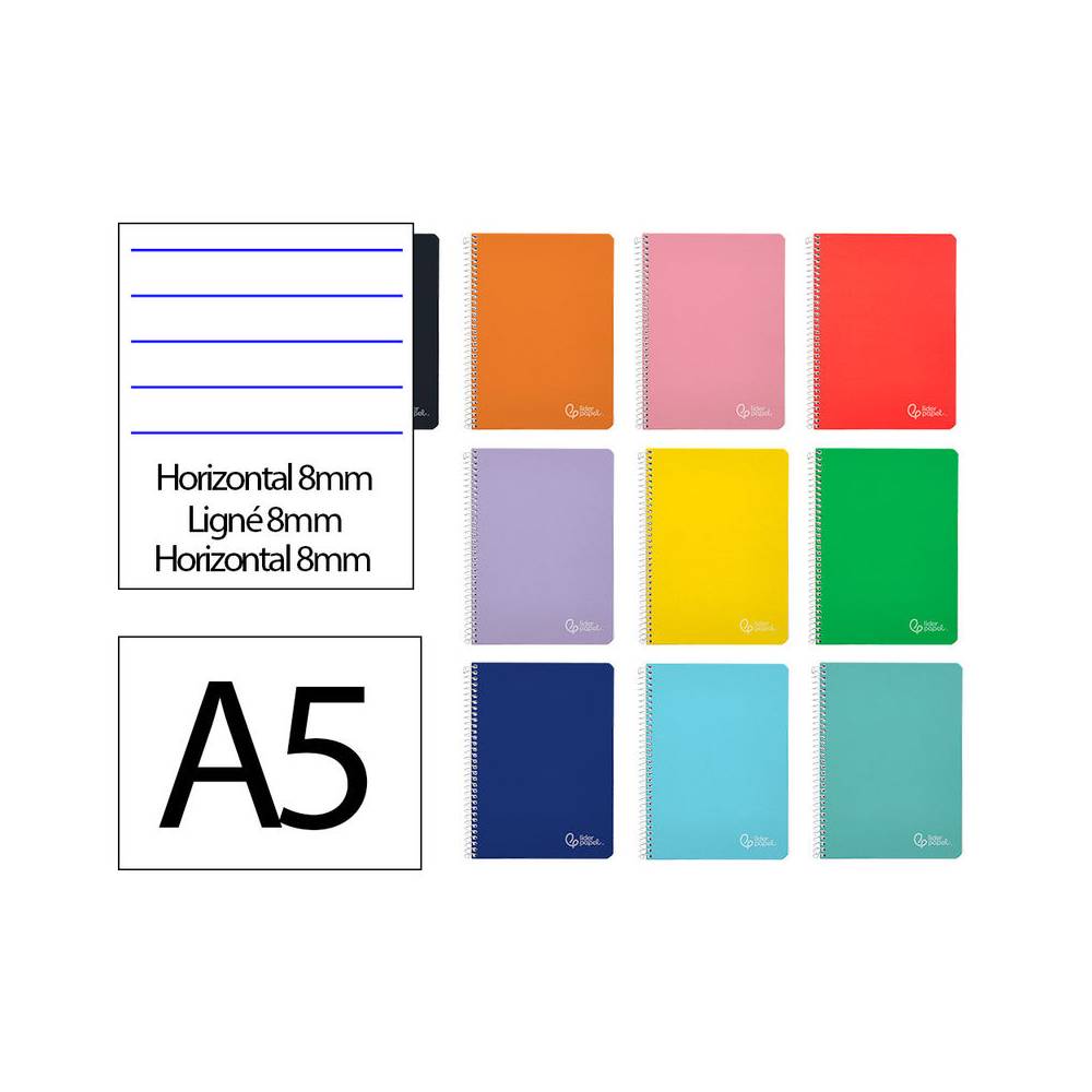 Cuaderno espiral liderpapel din a5 witty tapa dura 80h 90gr rayado horizontal 8mm con margen colores surtidos - BC29
