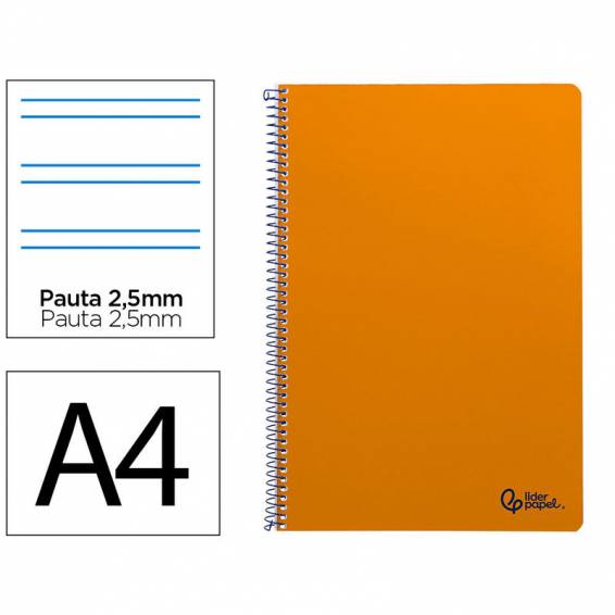 Cuaderno espiral liderpapel din a4 smart tapa blanda 80h 75gr pauta 2,5mm con margen color naranja - BF156