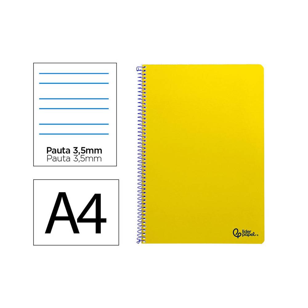 Cuaderno espiral liderpapel din a4 smart tapa blanda 80h 75gr pauta 3,5mm con margen color amarillo - BF160