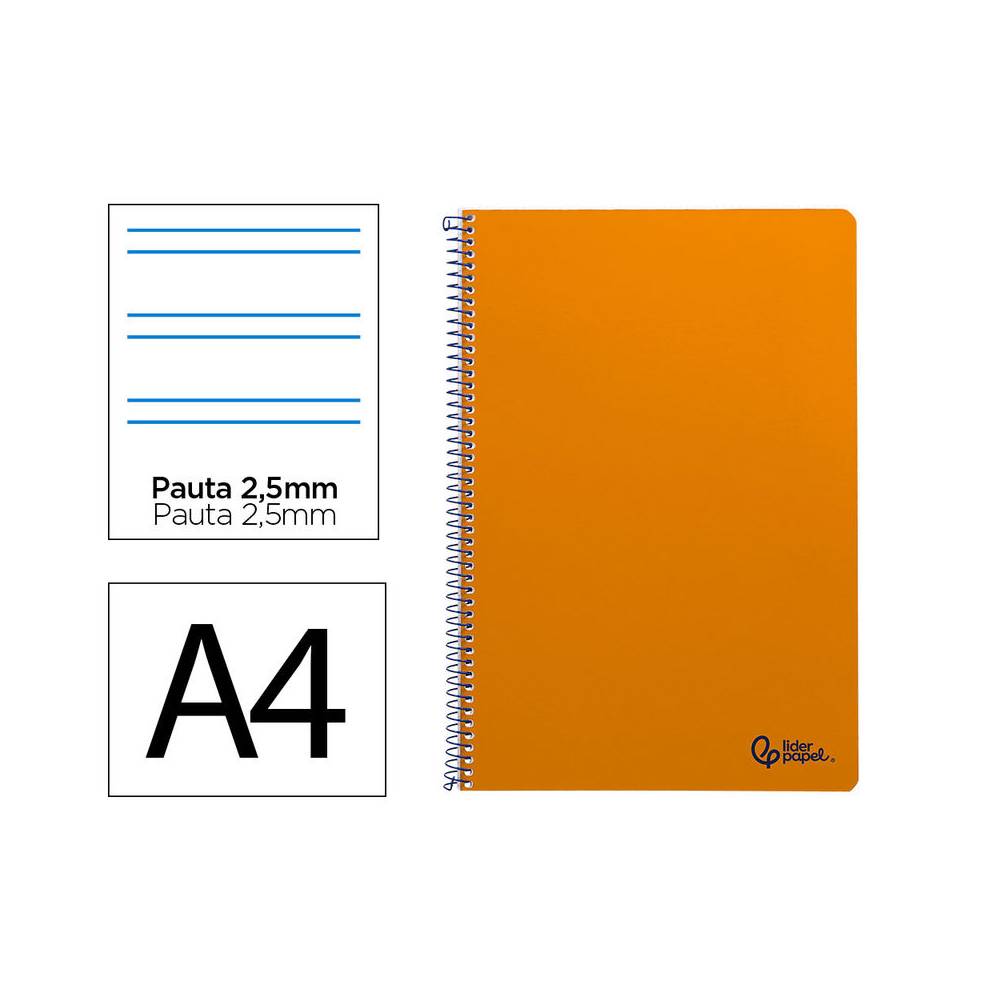 Cuaderno espiral liderpapel din a4 smart tapa blanda 80h 75gr pauta 3,5mm con margen color naranja - BF162