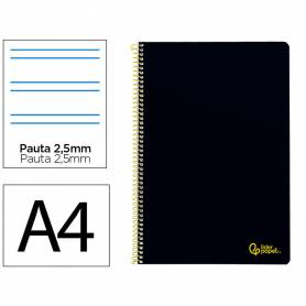 Cuaderno espiral liderpapel din a4 smart tapa blanda 80h 75gr pauta 3,5mm con margen color negro - BF163