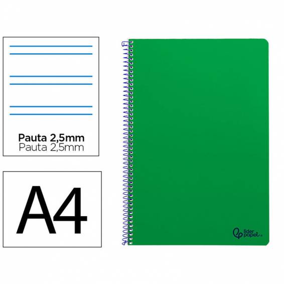Cuaderno espiral liderpapel din a4 smart tapa blanda 80h 75gr pauta 3,5mm con margen color verde - BF165 Cuaderno espiral liderpapel din a4 smart tapa blanda 80h 75gr pauta 3,5mm con margen color verde - BF165