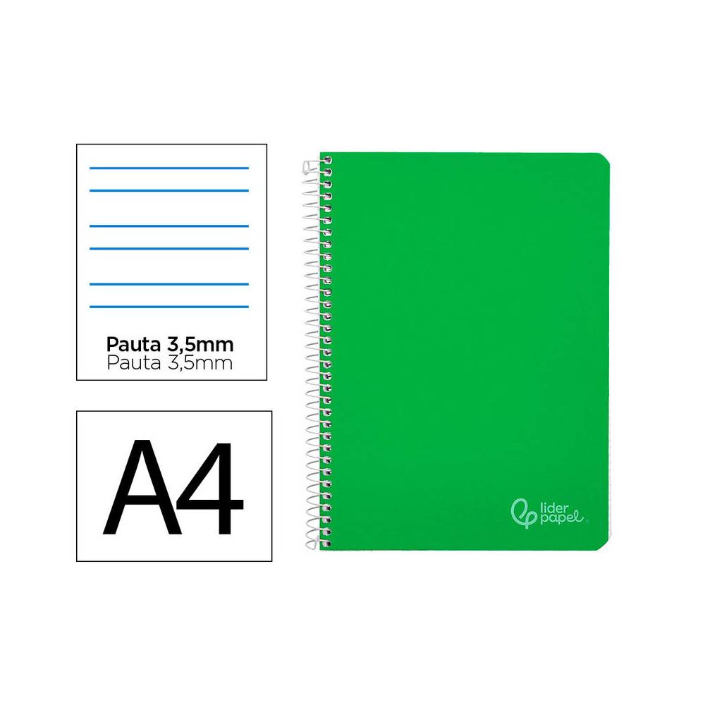 Cuaderno espiral liderpapel din a4 witty tapa dura 80h 90gr pauta 3,5mm con margen color verde - BF183