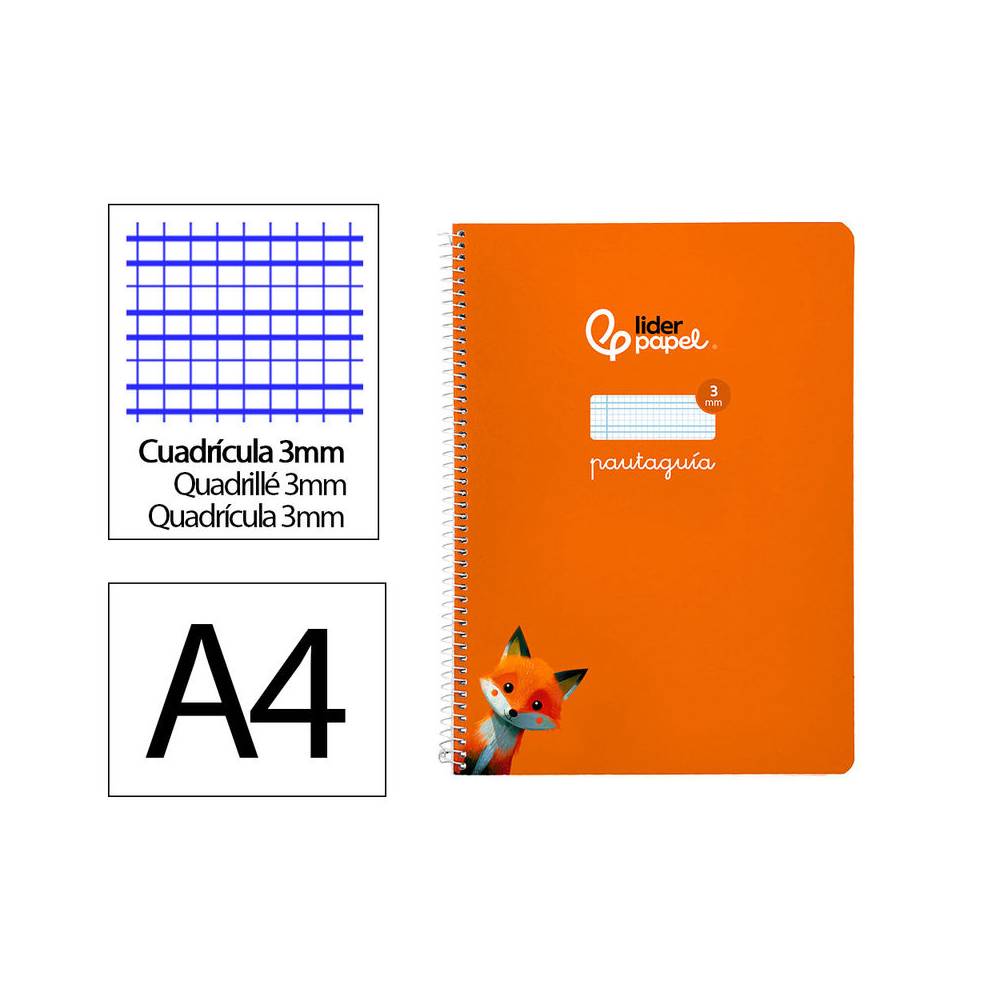 Cuaderno espiral liderpapel di n a4 pautaguia tapa blanda 80h 75 gr cuadro pautado 3mm color naranja - BF109