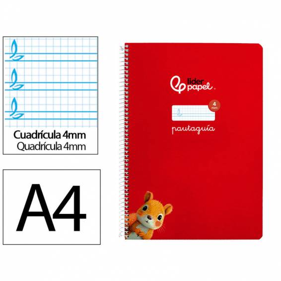 Cuaderno espiral liderpapel di n a4 pautaguia tapa blanda 80h 75 gr cuadro pautado 4mm color rojo - BF116