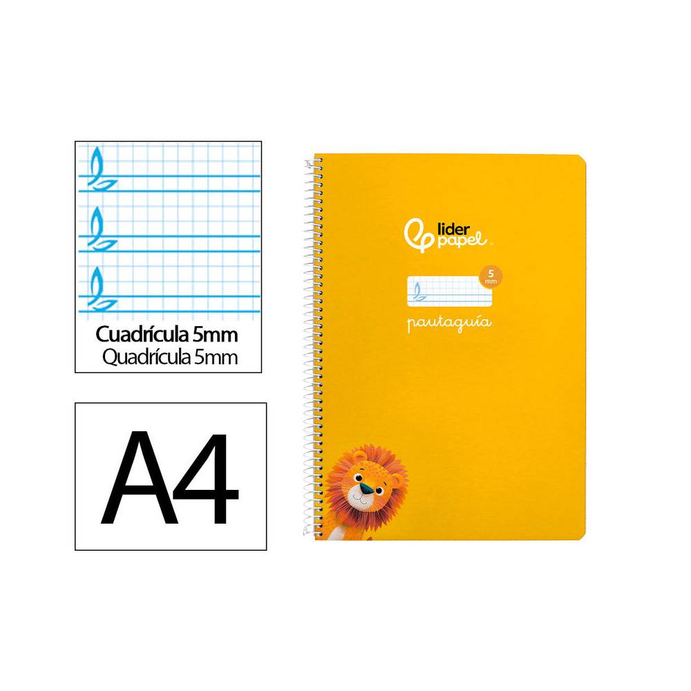 Cuaderno espiral liderpapel di n a4 pautaguia tapa blanda 80h 75 gr cuadro pautado 5mm color amarillo - BF118