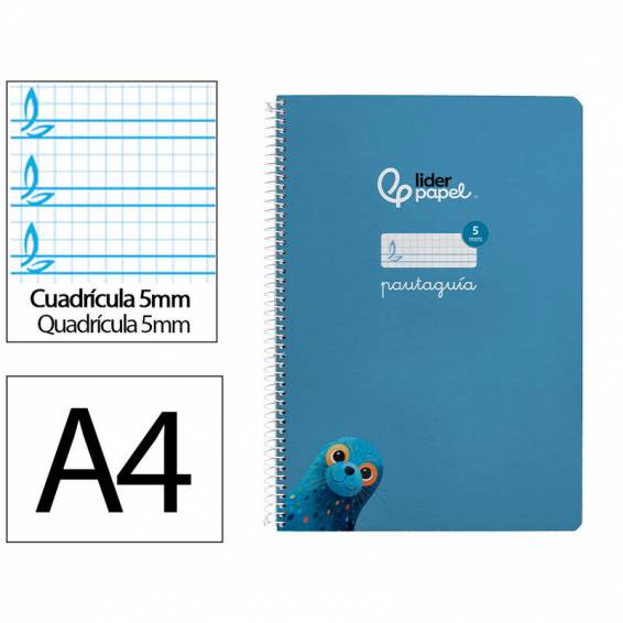 Cuaderno espiral liderpapel di n a4 pautaguia tapa blanda 80h 75 gr cuadro pautado 5mm color azul - BF119