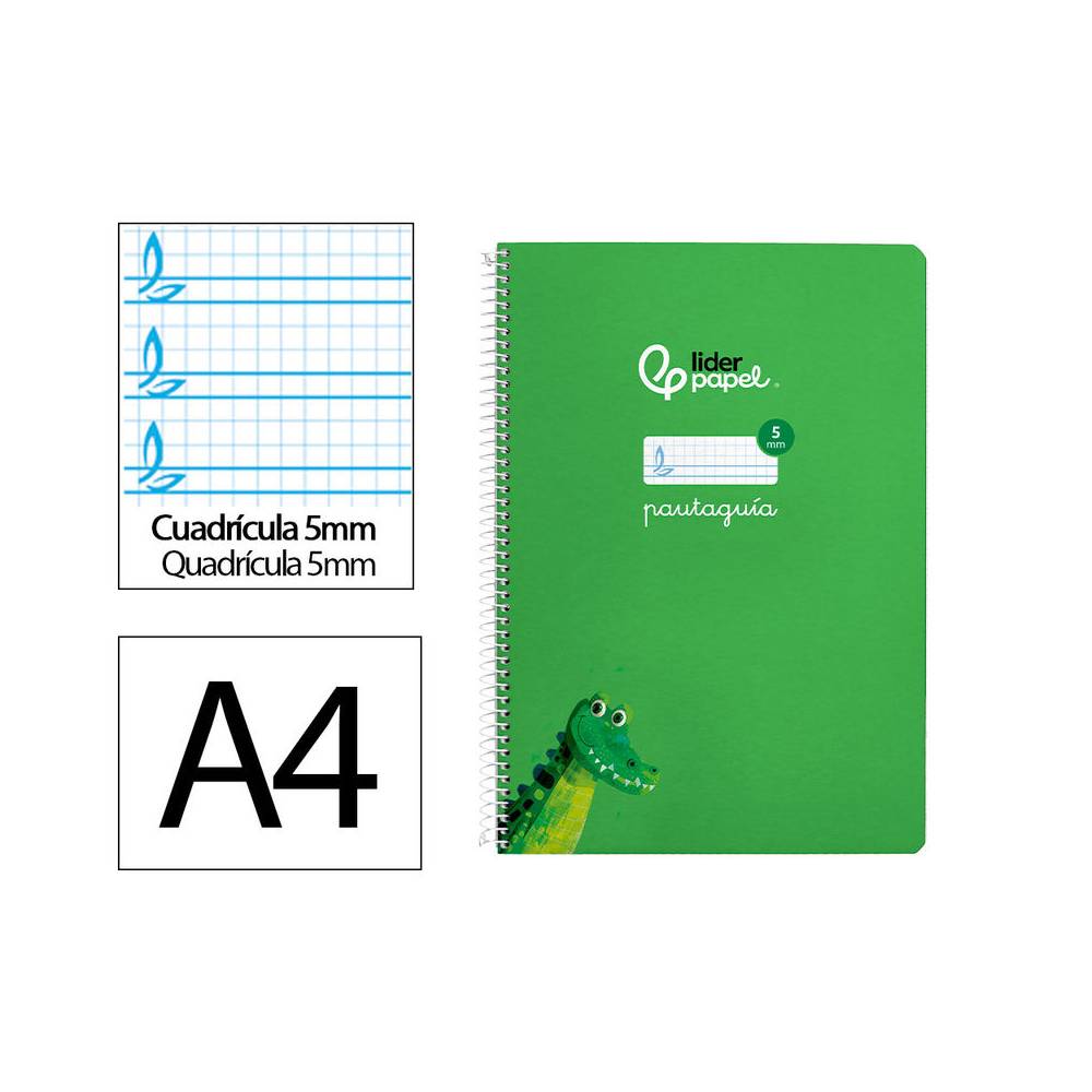 Cuaderno espiral liderpapel di n a4 pautaguia tapa blanda 80h 75 gr cuadro pautado 5mm color verde - BF123