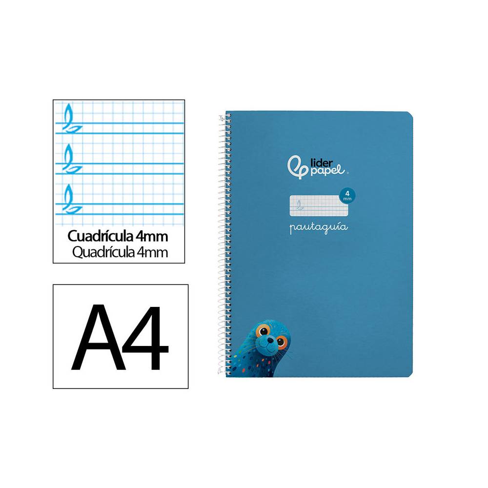Cuaderno espiral liderpapel din a4 pautaguia tapa dura 80h 90 gr cuadro pautado 4mm color azul - BF137