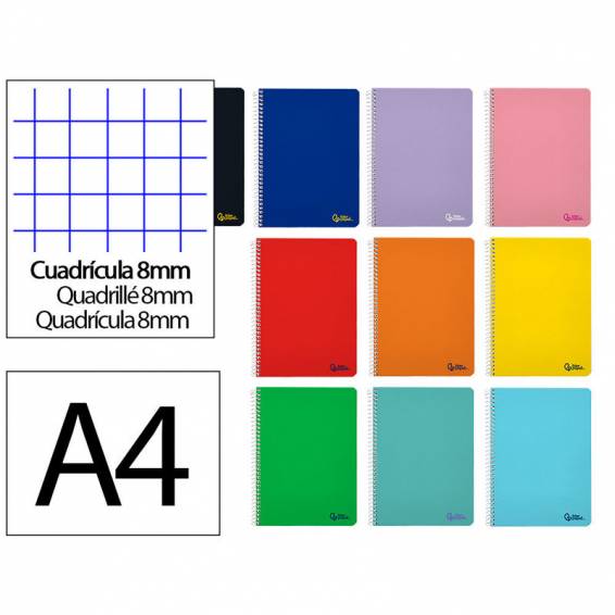 Cuaderno espiral liderpapel din a4 smart tapa blanda 80h 75gr cuadro 8 mm con margen colores surtidos - BF08 Cuaderno espiral liderpapel din a4 smart tapa blanda 80h 75gr cuadro 8 mm con margen colores surtidos - BF08