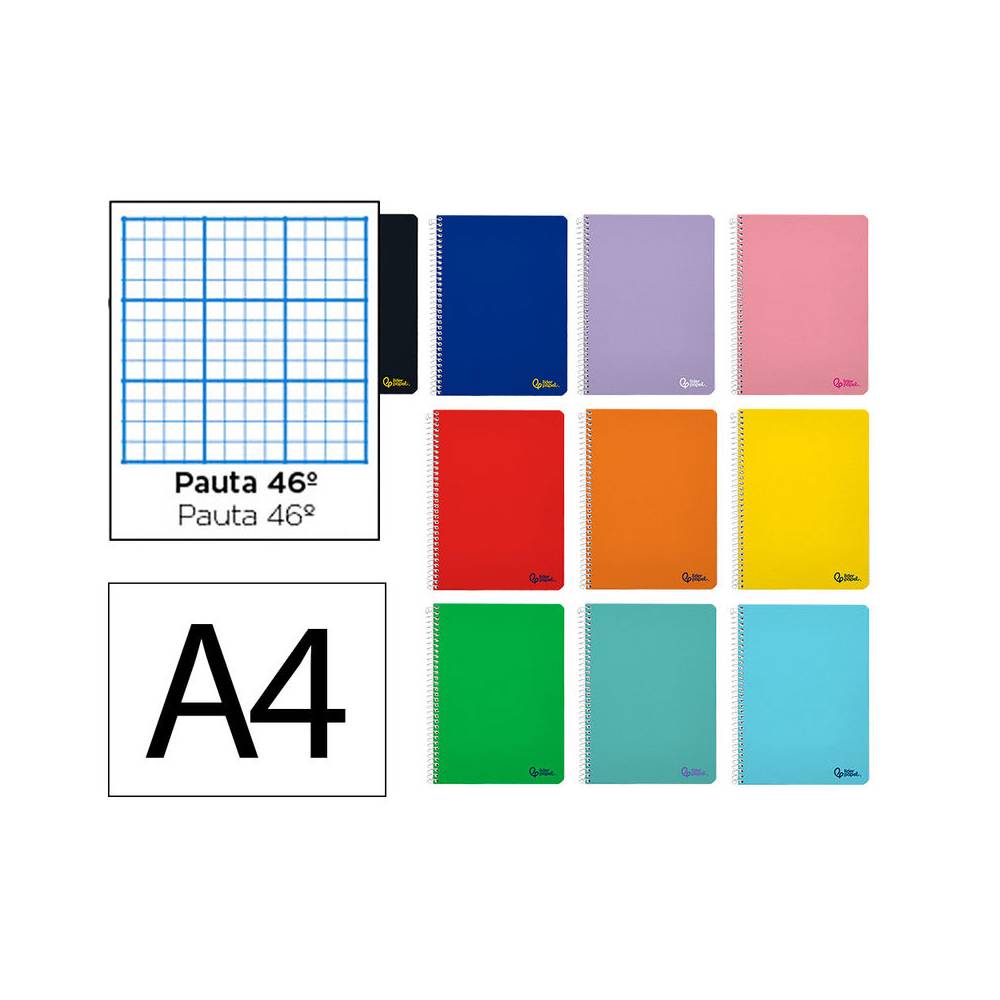 Cuaderno espiral liderpapel din a4 smart tapa blanda 80h 75gr rayado nº46 colores surtidos - BF09